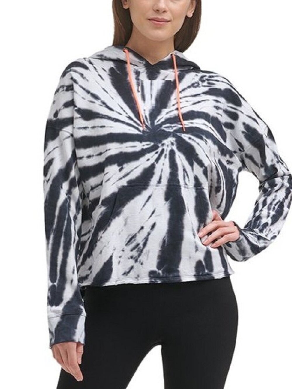 DKNY Womens Activewear Tie Dye Hooded Sweatshirt